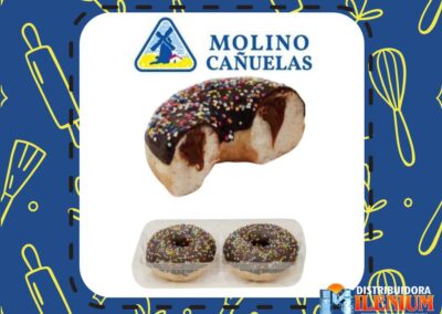 DONUT CON BAÑO DE CHOCOLATE NEGRO, CON GRANAS DE COLORES Y RELLENO DE DULCE DE LECHE MOLINOS CAÑUELA